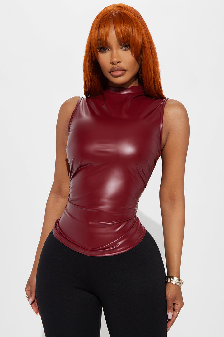 Brook Faux Leather Top - Burgundy