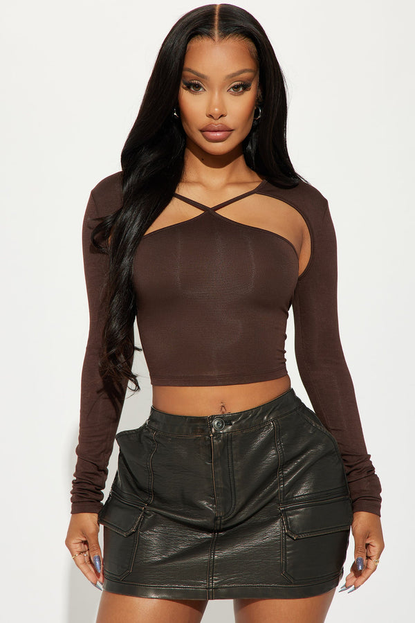 Courtney Cut Out Top - Brown