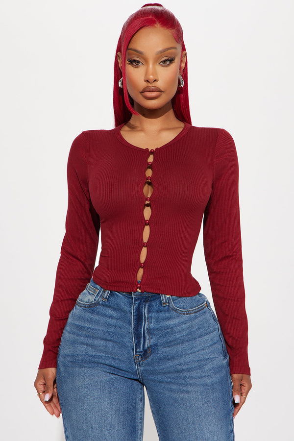 Daniella Button Front Top - Burgundy