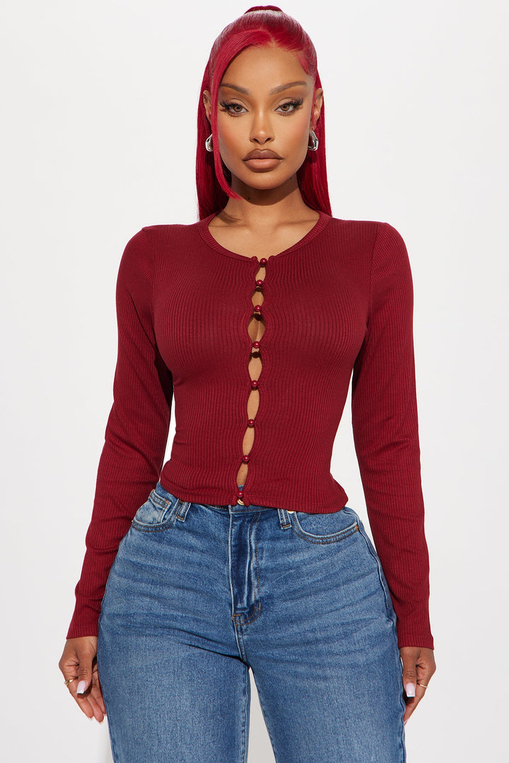 Daniella Button Front Top - Burgundy