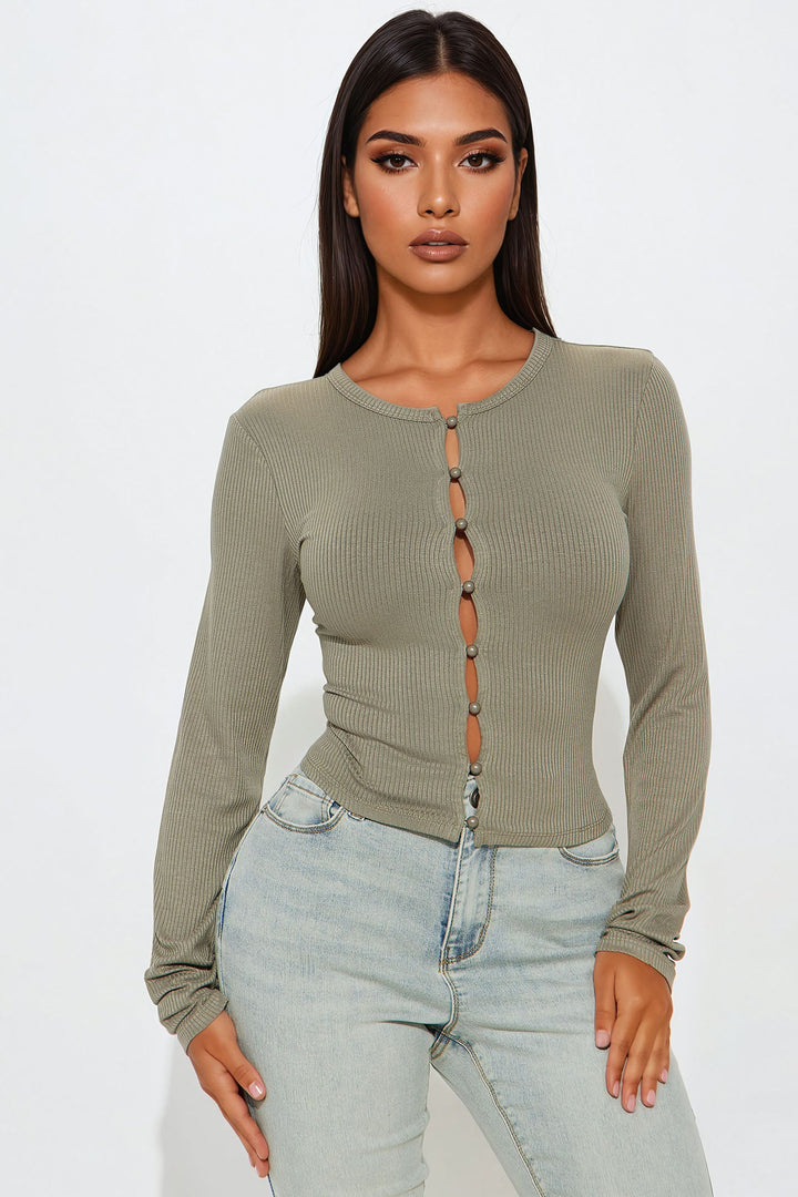 Daniella Button Front Top - Olive