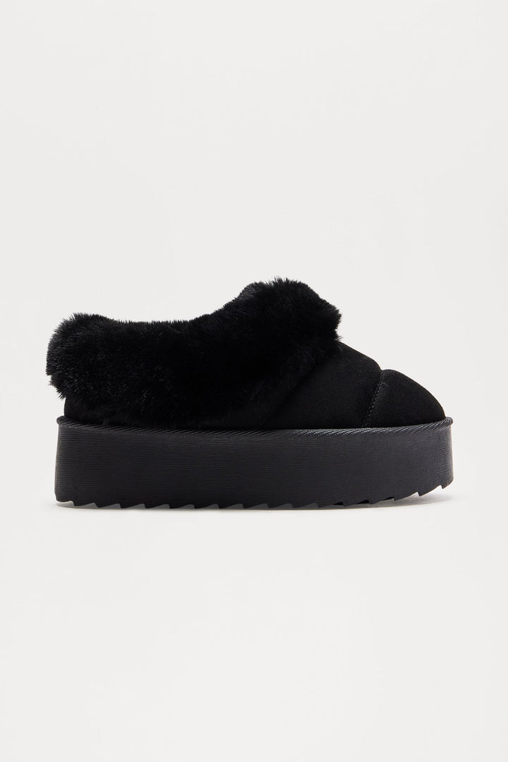 North Pole Fur Trim Booties - Black