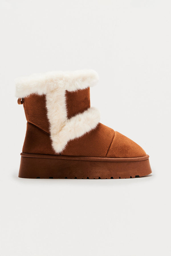 Icebox Fur Trim Booties - Chestnut