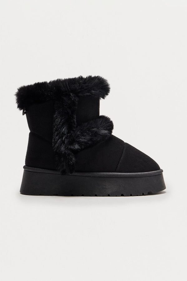 Icebox Fur Trim Booties - Black