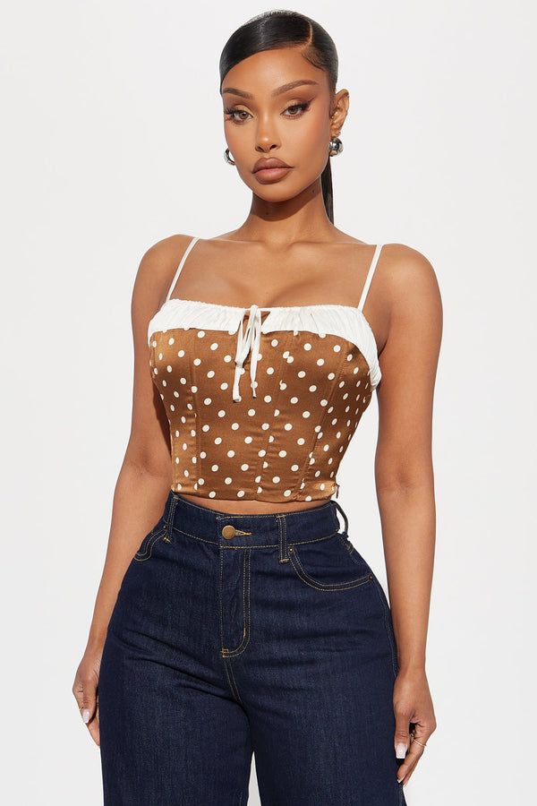 Thinking Ahead Polka Dot Top - Brown