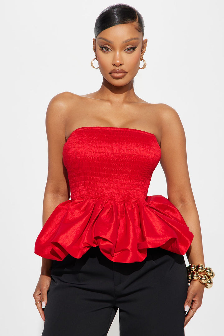 Lily Smocked Bubble Hem Top - Red
