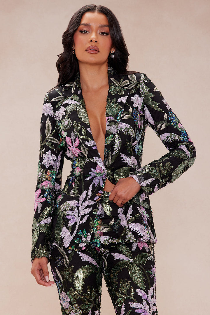 Eliza Sequin Embroidered Blazer - Black/combo