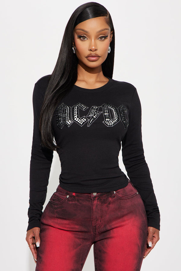 ACDC Rhinestone Baby Tee - Black
