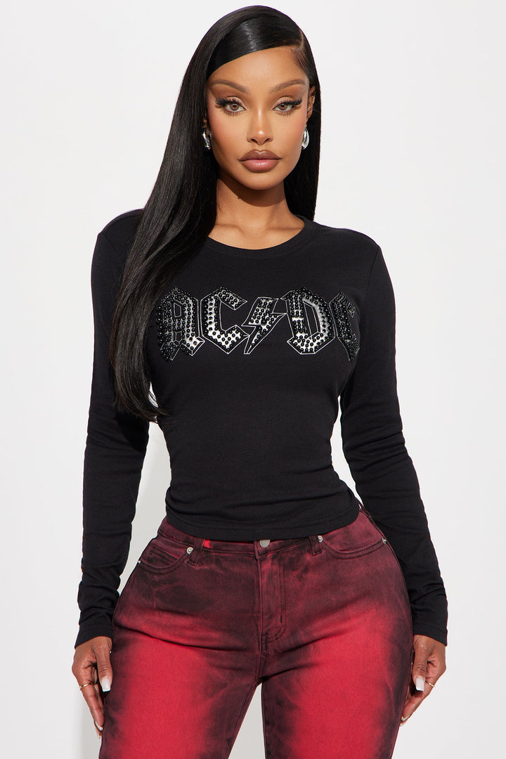ACDC Rhinestone Baby Tee - Black