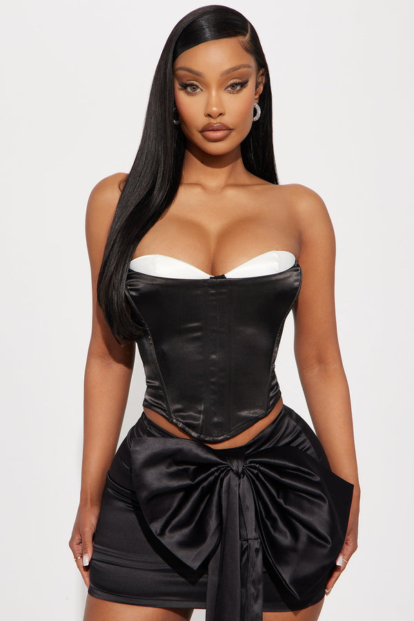 My Fav Weekend Satin Corset Top - Black/White