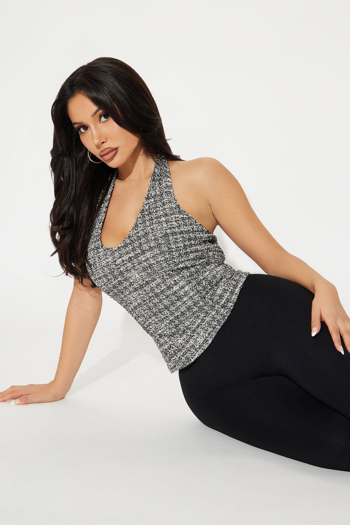 Hallie Knit Tweed Halter Top - Black/combo