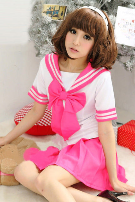 Hot Pink White Bow Sexy Sailor Costume