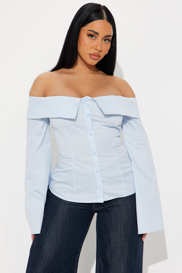 Keila Off Shoulder Poplin Shirt - Blue