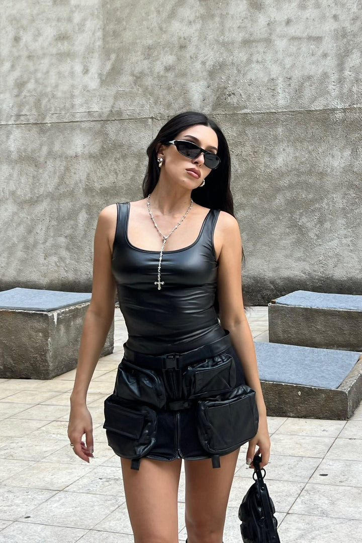 Kayeden Faux Leather Bodysuit - Black