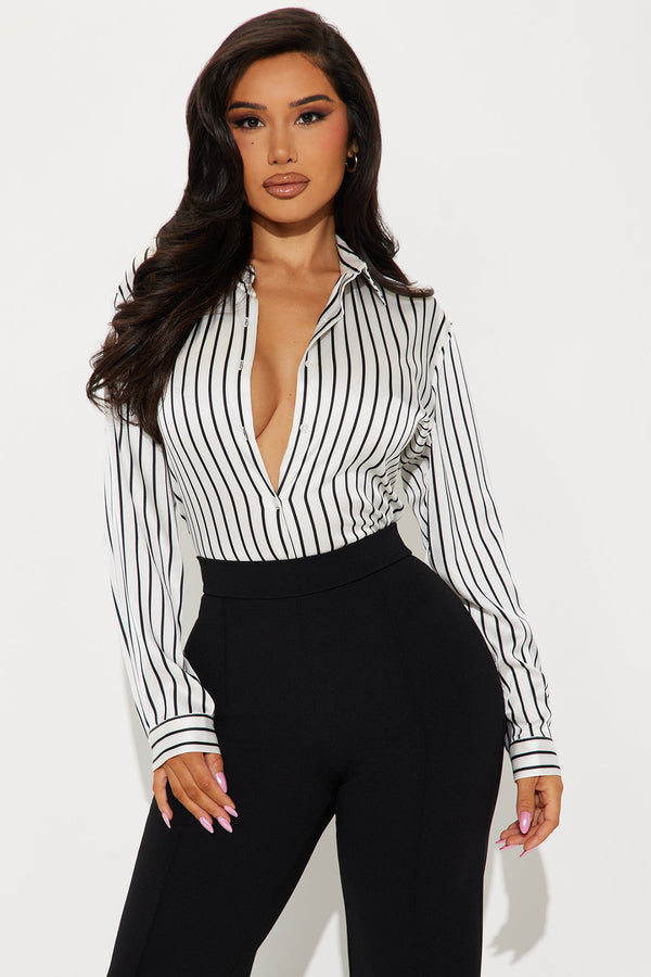 Fast Lane Striped Satin Shirt - Ivory/combo