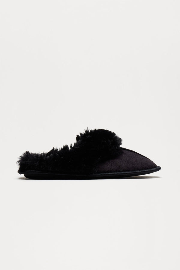 Cuddle Weather Fur Trim Slippers - Black