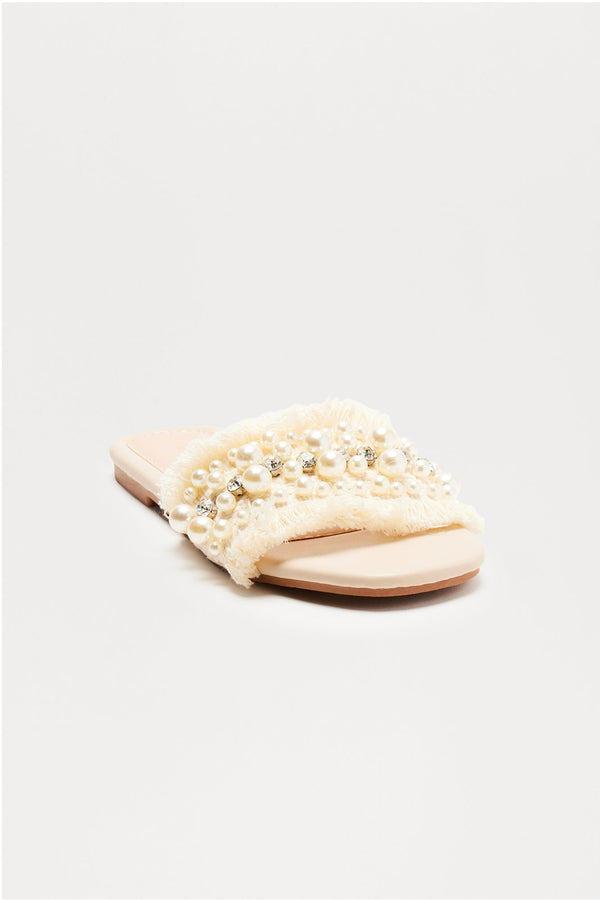 Jamari Pearl Embellished Sandals - Cream