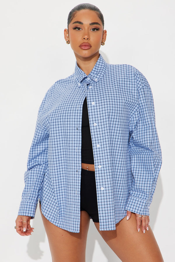 Your Boyfriends Oversized Plaid Shirt - Blue/combo