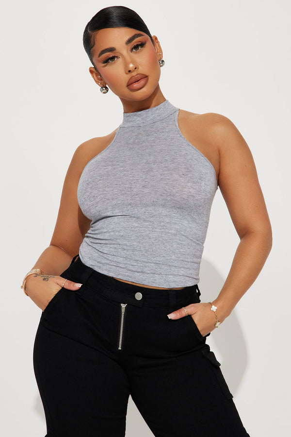 Myra Mock Neck Tank Top - Heather Grey