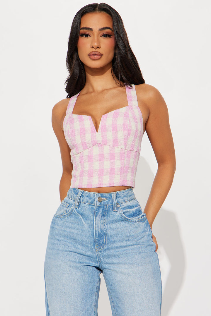 Girly And Sweet Tweed Corset Top - Pink/combo