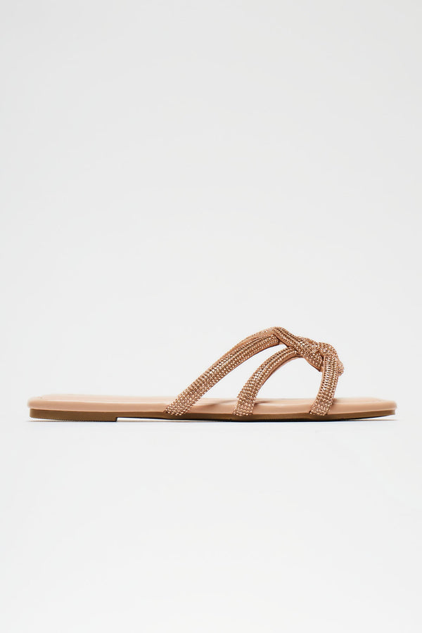 Hard To Reach Embellished Flat Sandals - Nude