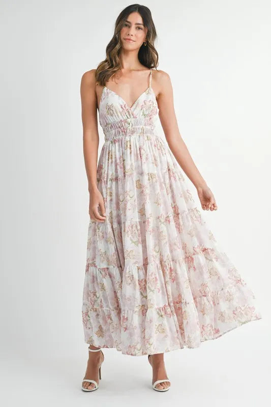 MABLE Floral Print Tiered Cami Maxi Dress
