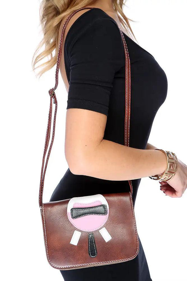 Brown Patch Design Messenger Crossbody Handbag