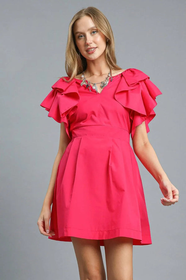 Umgee Double Ruffle Sleeve Fit and Flare Dress