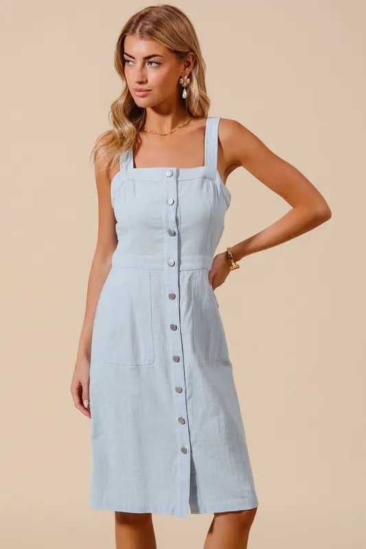 SO ME Button Down Pocket Front Pinafore Dress