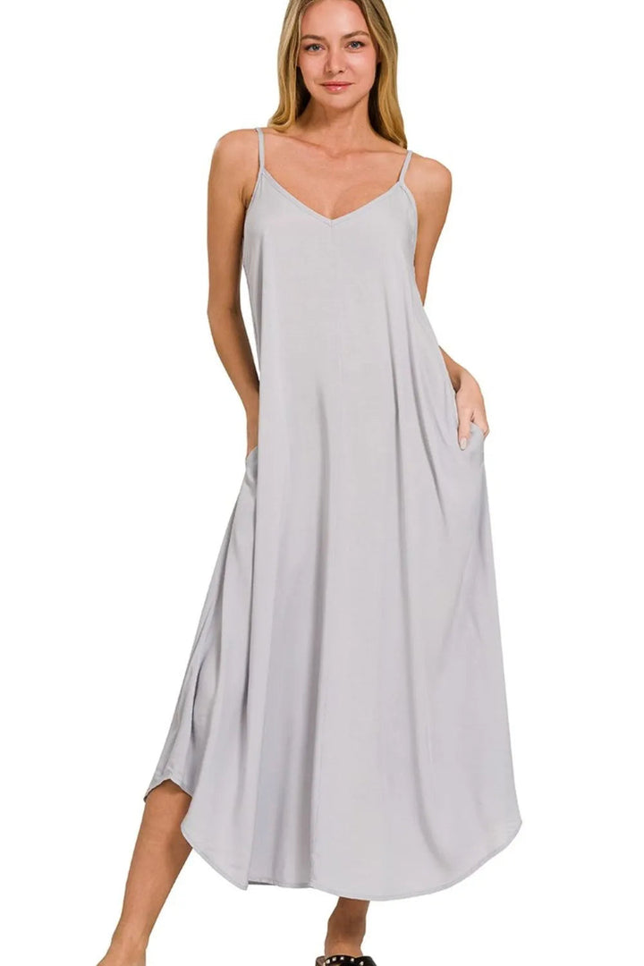 Zenana Woven Arc Hem Cami Dress With Flowy Pockets