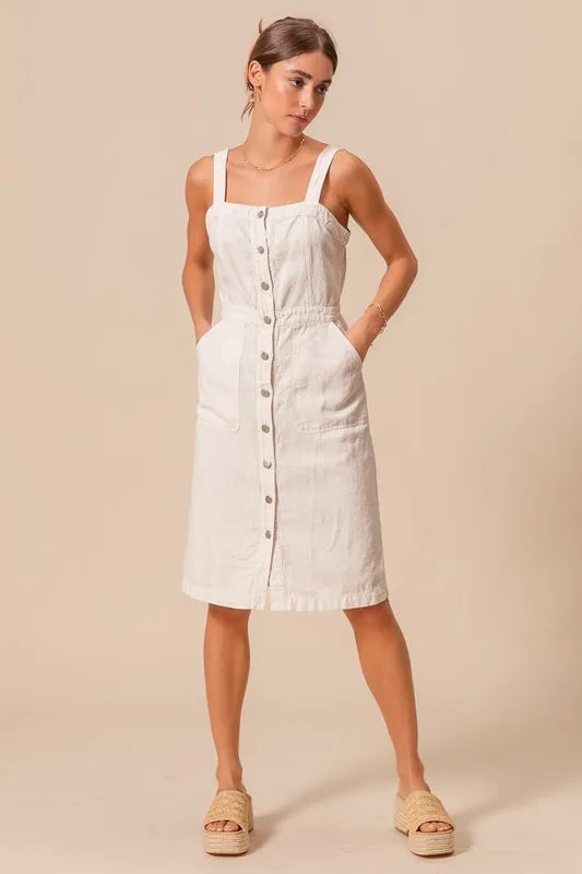 SO ME Button Down Pocket Front Pinafore Dress
