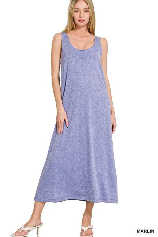 Zenana French Terry Twisted Strap Midi Dress