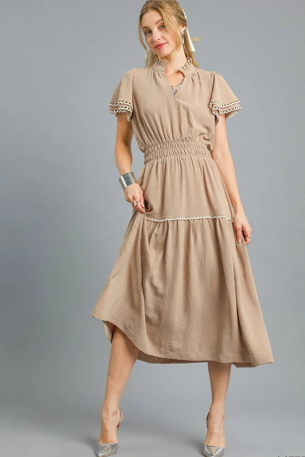 Umgee Tiered Flutter Sleeve Midi Dress