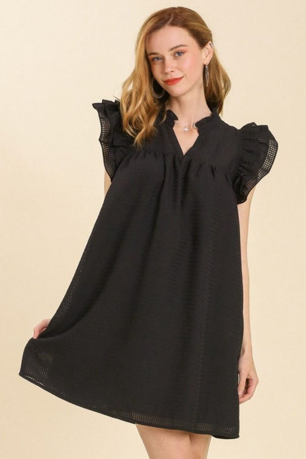 Umgee Full Size Layered Ruffle Sleeve Mini Dress Plus Size