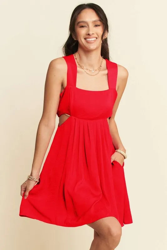 Davi & Dani Washed Satin Cutout Skirt Bandeau Mini Dress