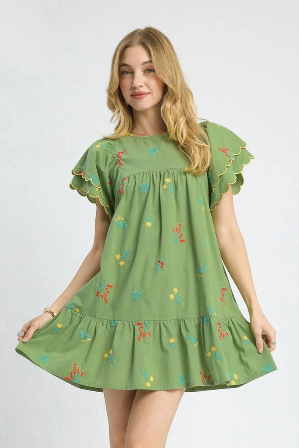 Umgee Floral Embroidered Short Sleeve Mini Dress