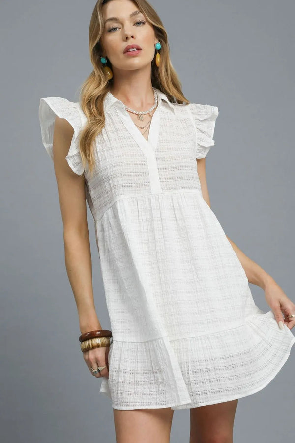 Umgee Ruffle Cap Sleeve Textured Mini Dress