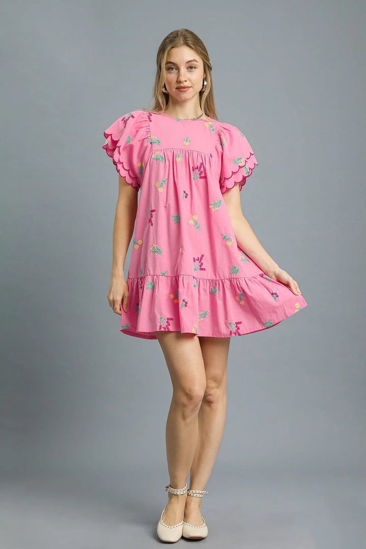 Umgee Floral Embroidered Short Sleeve Mini Dress
