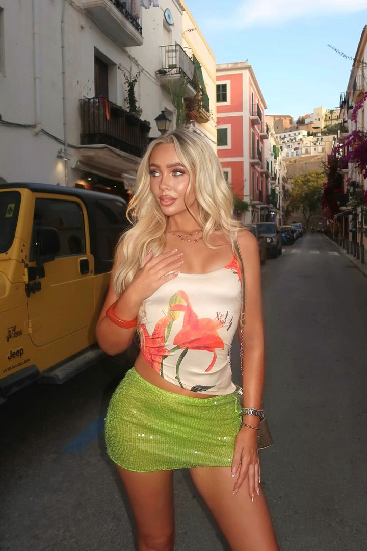 Tropical Oasis Asymmetrical Top - Cream/combo