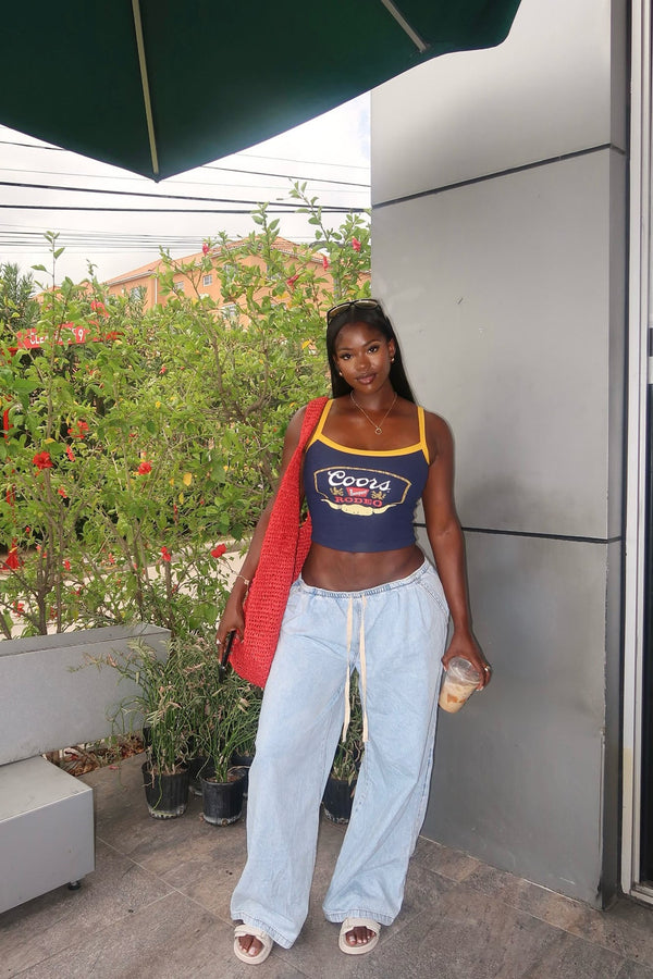 Baeside Tie Waist Wide Leg Jeans - Light Wash