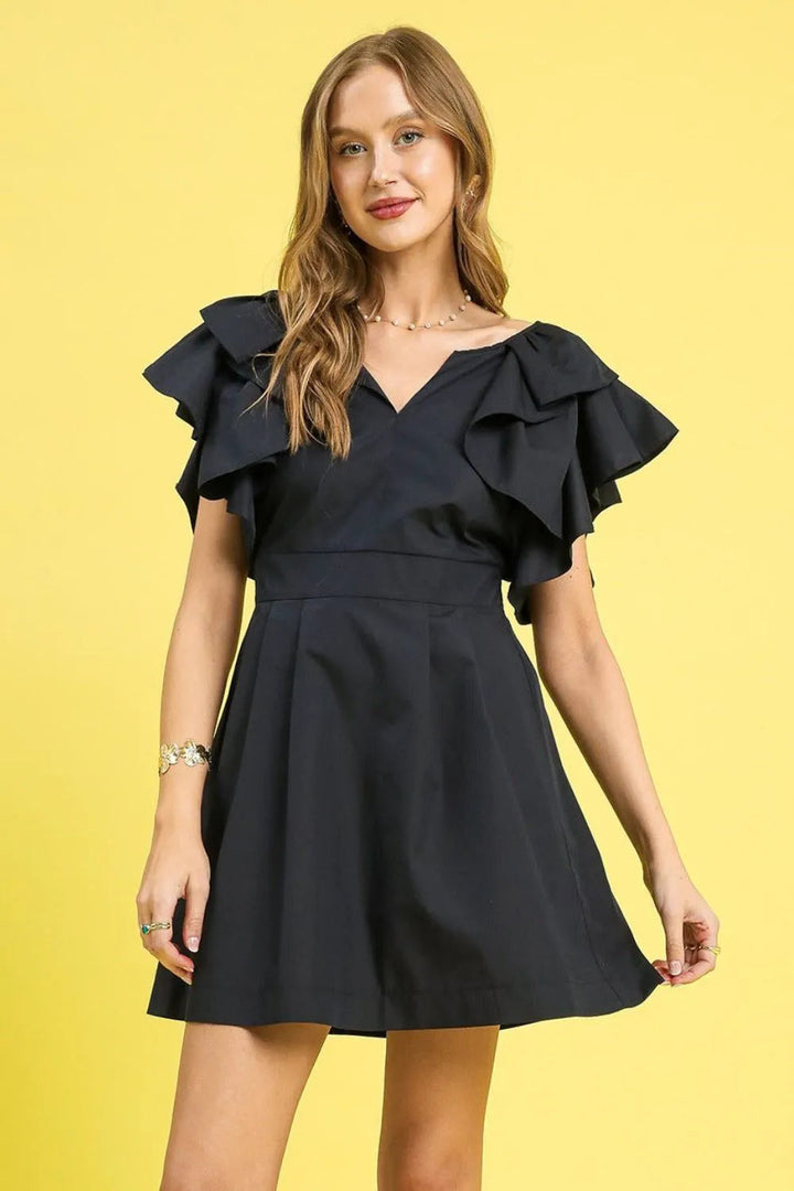 Umgee Double Ruffle Sleeve Fit and Flare Dress