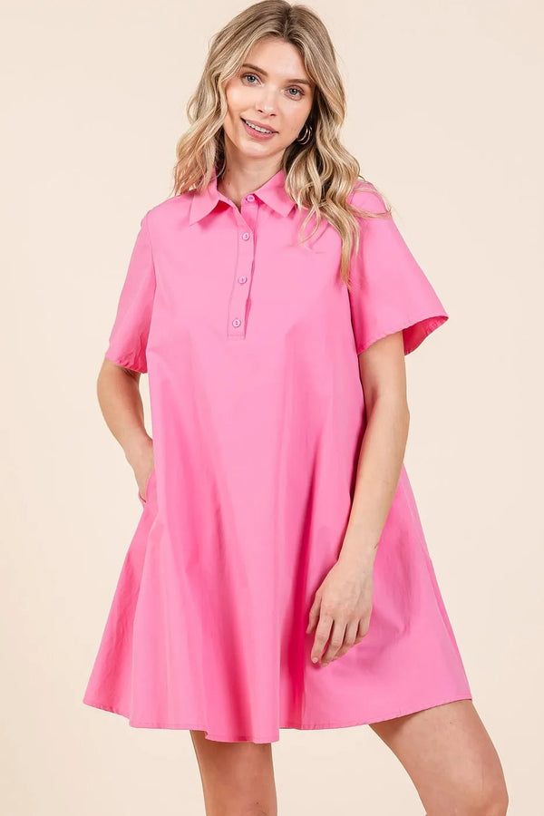 Mittoshop Poplin Collar Pleated Back Mini Dress