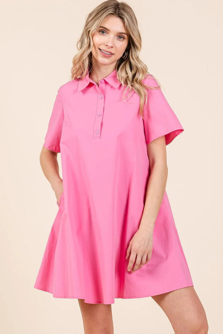Mittoshop Poplin Collar Pleated Back Mini Dress