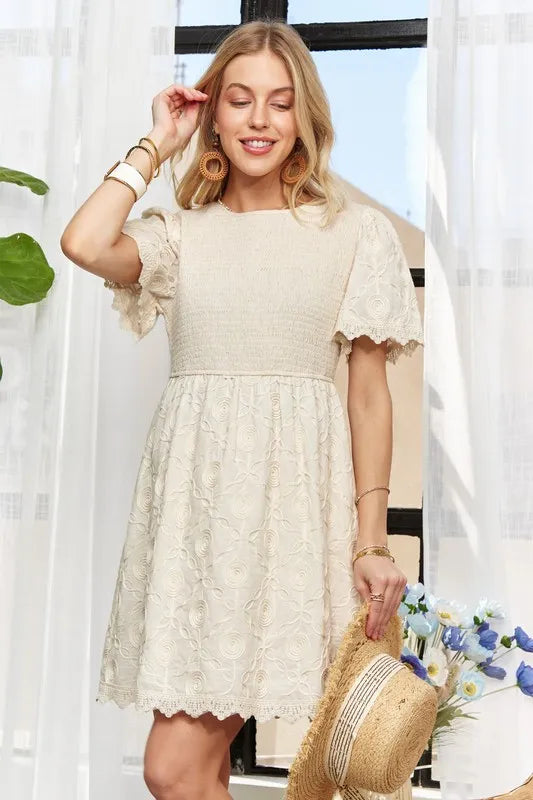 ADORA Rround Neck Crinkle Babydoll Dress