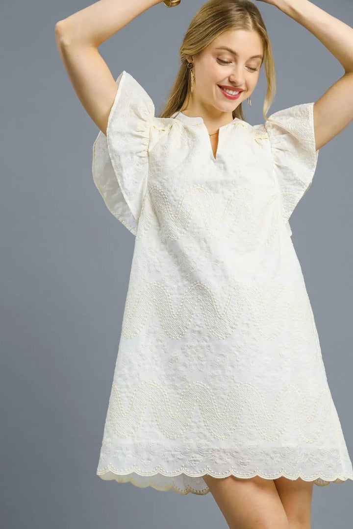 Umgee Scalloped Hem Embroidered Mini Dress