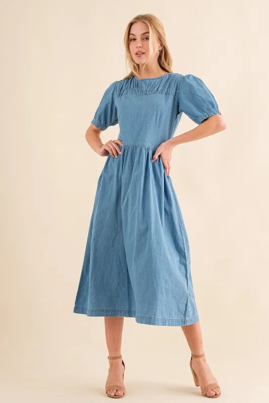 And The Why Full Size Washed Chambray Midi Dress Plus Size