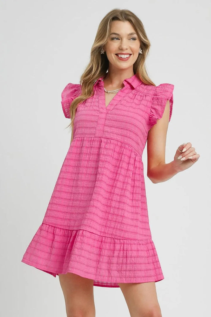 Umgee Ruffle Cap Sleeve Textured Mini Dress