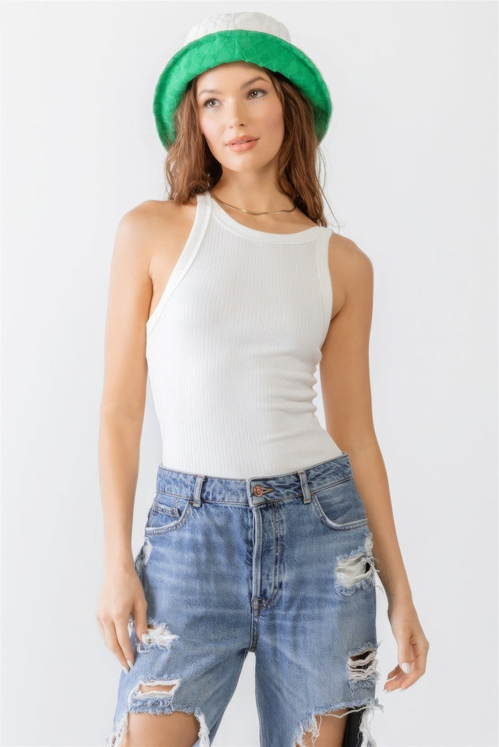 Ribbed V Strap Back Bodysuit