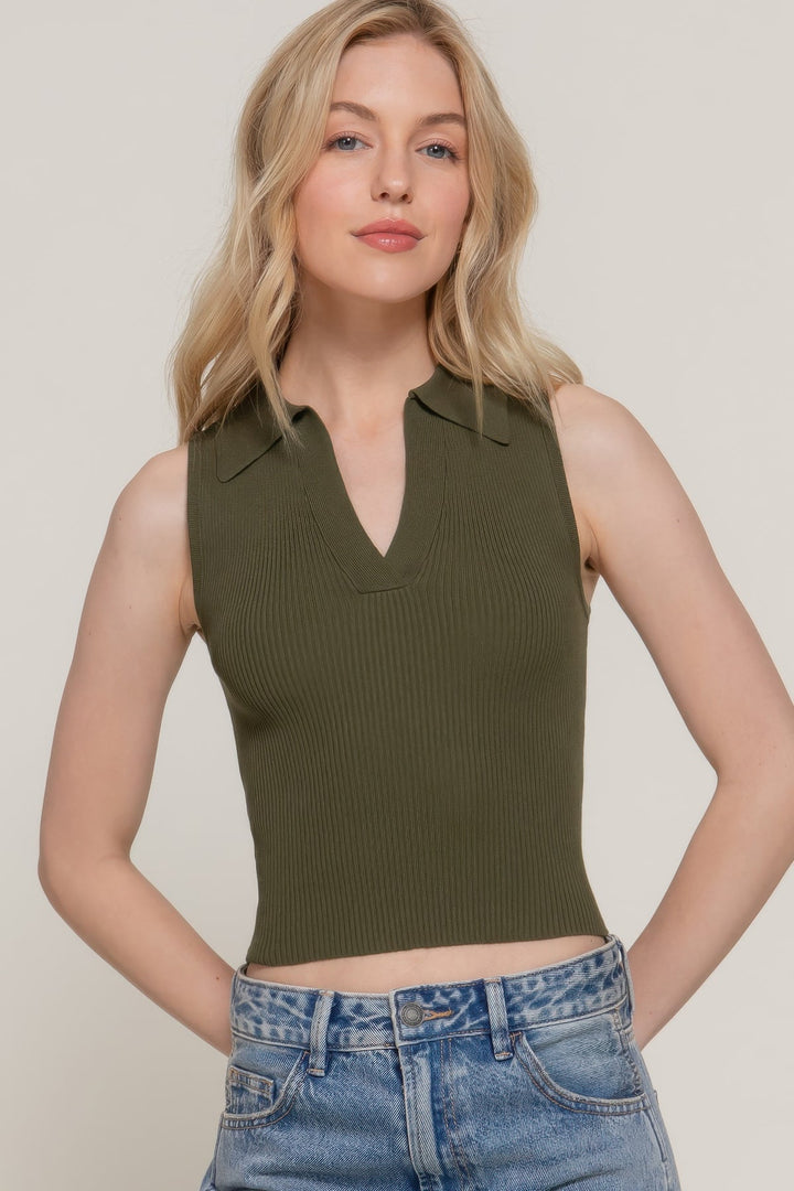 Sleeveless Polo Spring Sweater