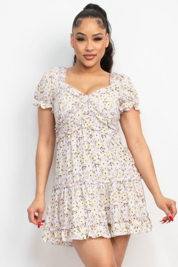 Ruffled Floral Puff Sleeve Dress